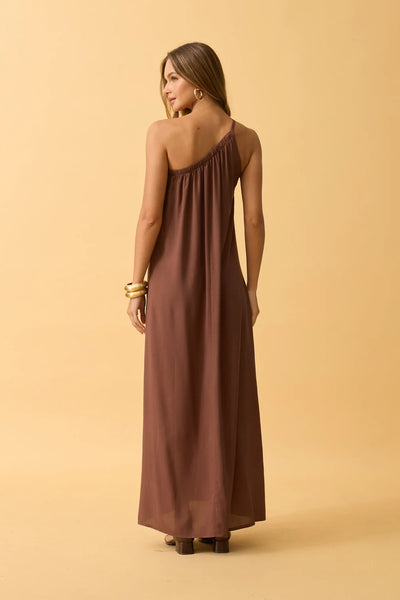 VESTIDO LONGO UM OMBRO SO COM SILK TRUFA