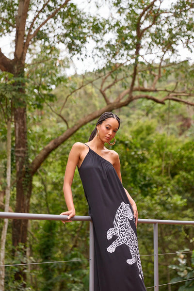 VESTIDO LONGO UM OMBRO SO COM SILK PRETO