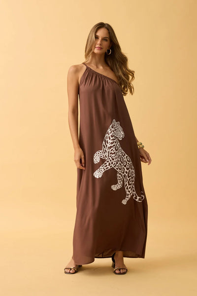 VESTIDO LONGO UM OMBRO SO COM SILK TRUFA