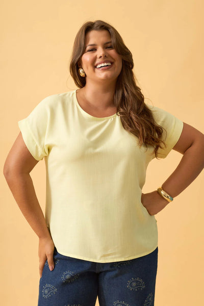 BLUSA COM BOTAO VISCOLINHO AMARELO CERA