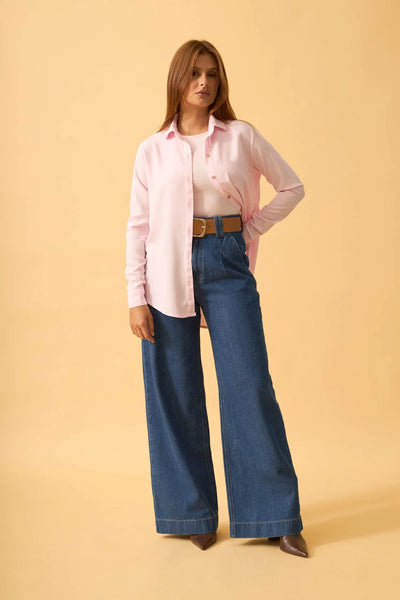 BLUSA SOCIAL COM BOTOES EM VISCOLINHO ROSA PALIDO