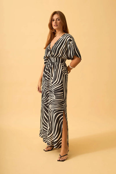 VESTIDO LONGO TRANSPASSADO ZEBRA