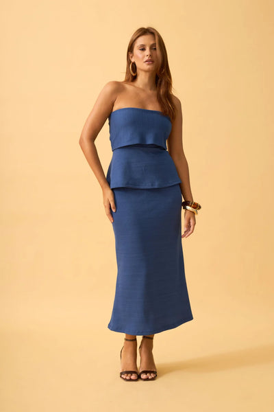 SAIA MIDI COM FENDA COLMEIA AZUL NOITE