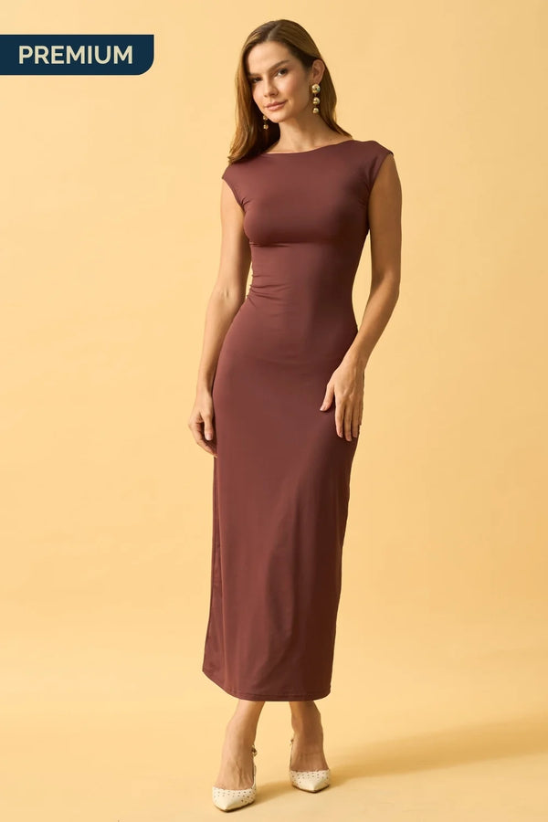 VESTIDO LONGO REGATA POLIAMIDA MARROM CAFE