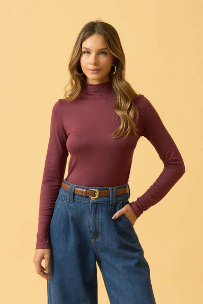 BLUSA COM GOLA SUEDE LIGTH BORDO