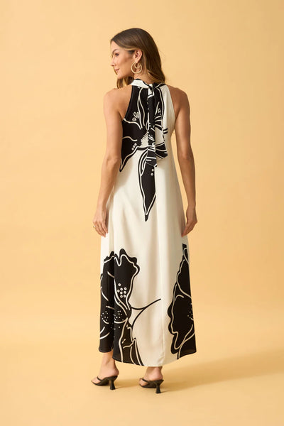VESTIDO LONGO COM AMARRACAO FLOR LEQUE OFF