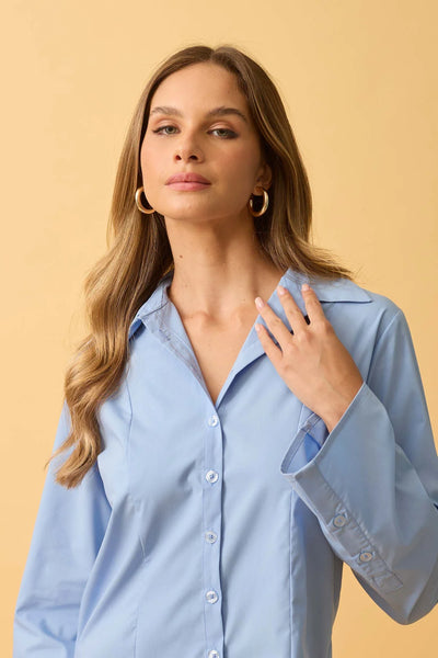 CAMISA SOCIAL EM ALGODAO AZUL SUAVE