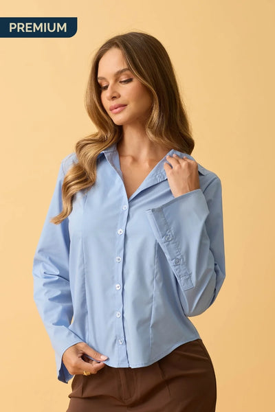 CAMISA SOCIAL EM ALGODAO AZUL SUAVE