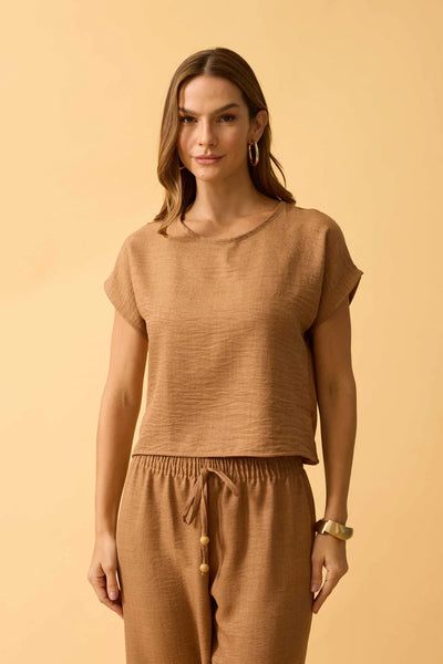 BLUSA MANGA JAPONESA LERIS TWILL TOFFEE
