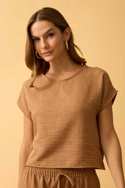 BLUSA MANGA JAPONESA LERIS TWILL TOFFEE