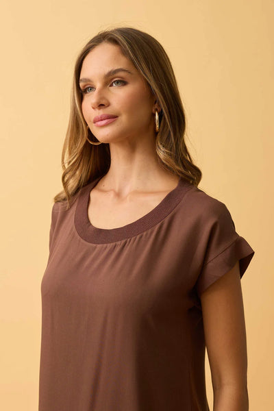 VESTIDO MIDI VISCOSE LISA COM GOLA TRUFA