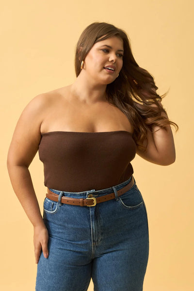 BLUSA TOMARA QUE CAIA RIBANA CANELADA MARROM VINHO