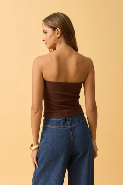 BLUSA TOMARA QUE CAIA RIBANA CANELADA MARROM CAFE