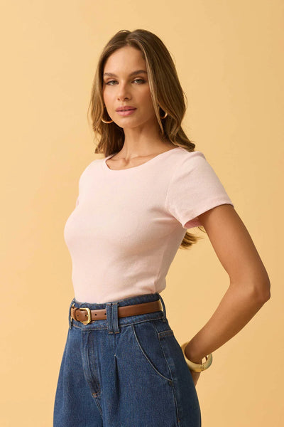 BLUSA BASICA RIBANA CANELADA ROSA PETALA
