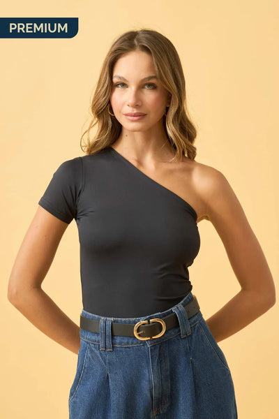 BLUSA UM OMBRO SO EM POLIAMIDA PRETO