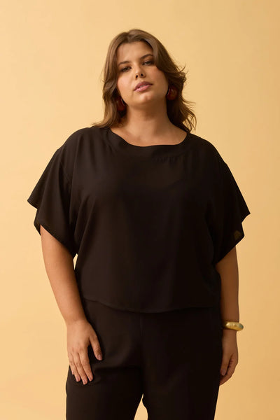 BLUSA LISA COM DECOTE PRETO