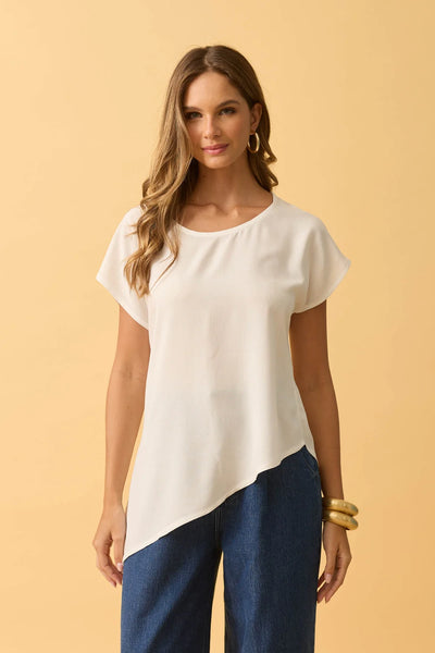 BLUSA ASSIMETRICA VISCOSE LISA OFF-WHITE