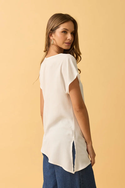 BLUSA ASSIMETRICA VISCOSE LISA OFF-WHITE