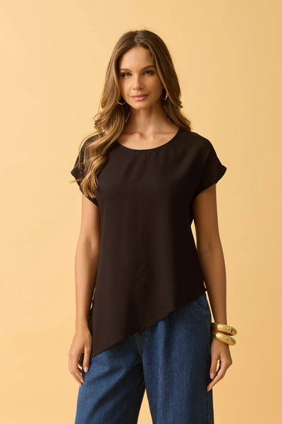 BLUSA ASSIMETRICA VISCOSE LISA PRETO