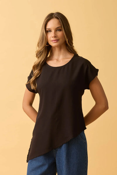 BLUSA ASSIMETRICA VISCOSE LISA PRETO