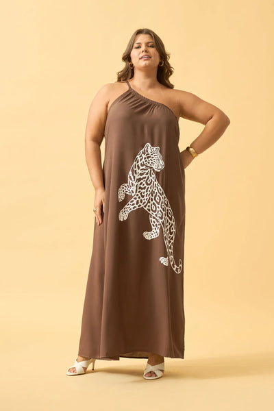 VESTIDO LONGO ASSIMETRICO COM SILK TRUFA