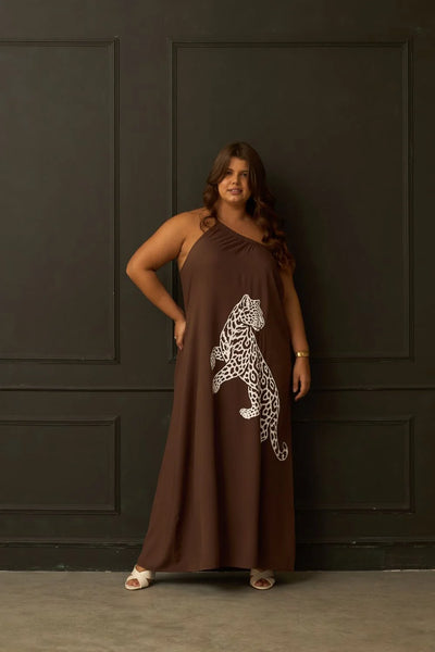 VESTIDO LONGO ASSIMETRICO COM SILK TRUFA