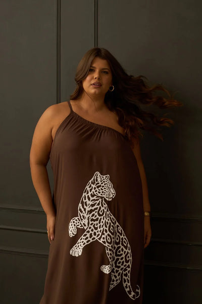 VESTIDO LONGO ASSIMETRICO COM SILK TRUFA