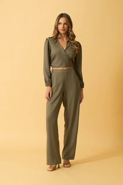 BLUSA TRANSPASSADA COM AMARRACAO OLIVA ESCURO