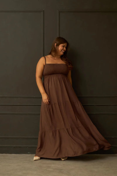 VESTIDO LONGO COM SAIA MARIAS VISCOSE TRUFA