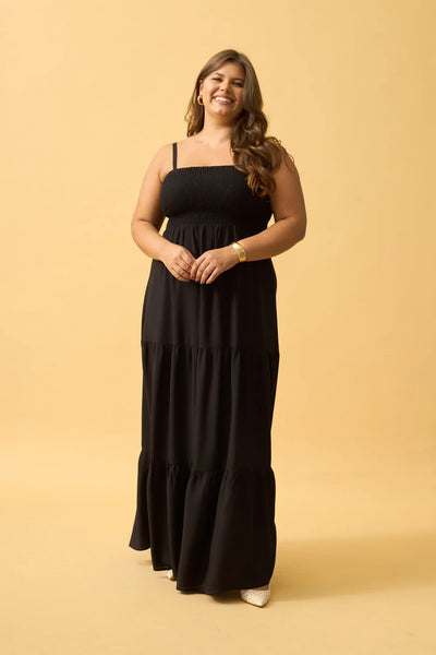 VESTIDO LONGO COM SAIA MARIAS VISCOSE PRETO