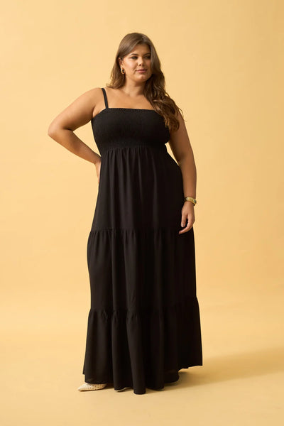 VESTIDO LONGO COM SAIA MARIAS VISCOSE PRETO
