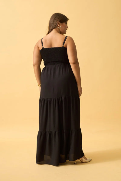 VESTIDO LONGO COM SAIA MARIAS VISCOSE PRETO