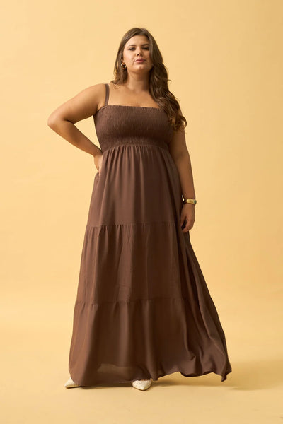 VESTIDO LONGO COM SAIA MARIAS VISCOSE TRUFA