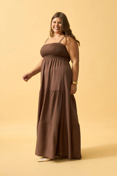 VESTIDO LONGO COM SAIA MARIAS VISCOSE TRUFA