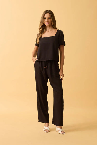 CALCA CENOURA COM BOLSO TWILL PRETO
