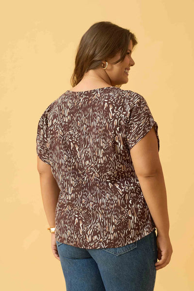 BLUSA COM MANGA JAPONESA ANIMAL PRINT I MARROM