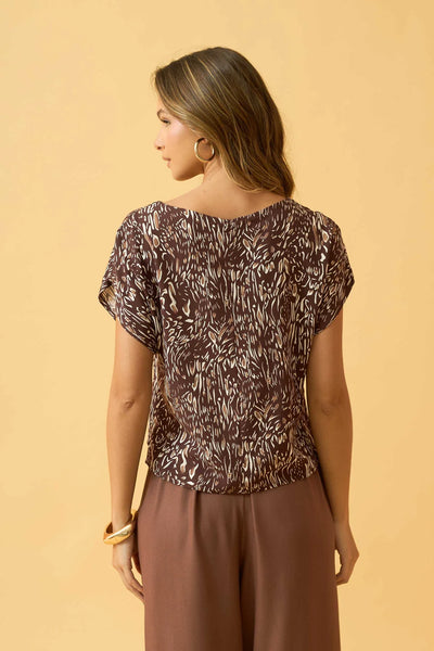 BLUSA COM MANGA JAPONESA ANIMAL PRINT I MARROM