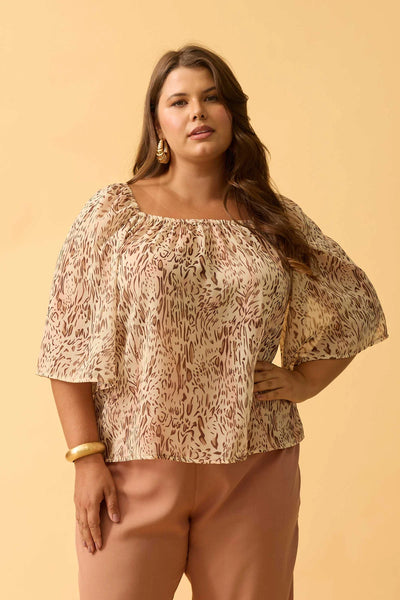 BLUSA OMBRO A OMBRO CHIFFON ANIMAL PRINT II OFF