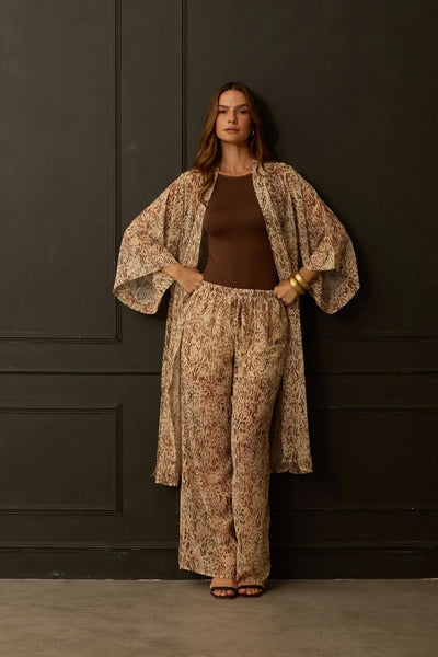 CALCA RETA COM CORDINHA CHIFFON ANIMAL PRINT II OFF