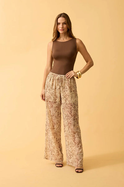 CALCA RETA COM CORDINHA CHIFFON ANIMAL PRINT II OFF