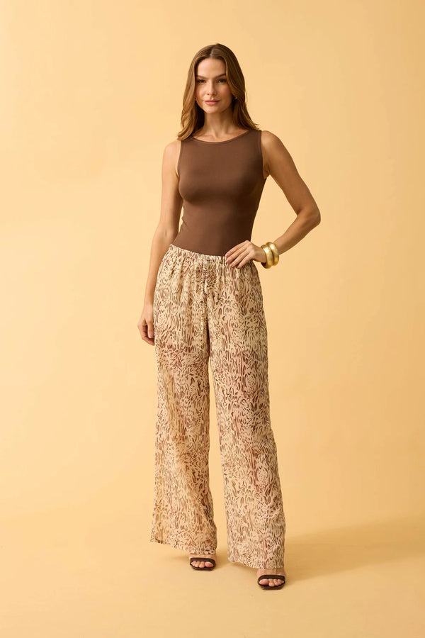 CALCA RETA COM CORDINHA CHIFFON ANIMAL PRINT II OFF