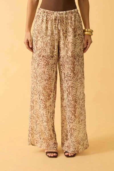 CALCA RETA COM CORDINHA CHIFFON ANIMAL PRINT II OFF