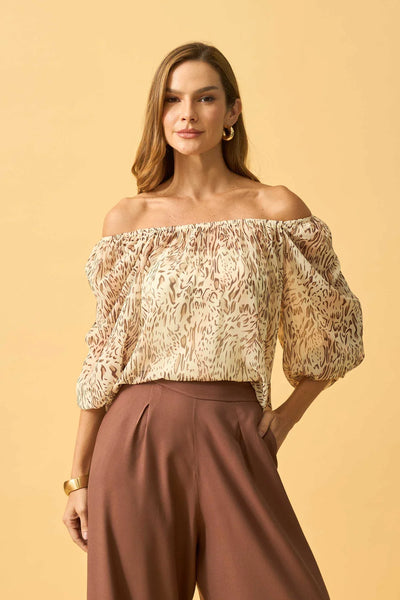BLUSA OMBRO A OMBRO CHIFFON ANIMAL PRINT II OFF