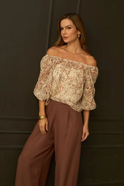 BLUSA OMBRO A OMBRO CHIFFON ANIMAL PRINT II OFF