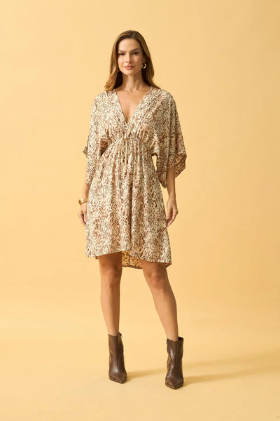 VESTIDO CURTO COM DECOTE V E CADARCO ANIMAL PRINT I OFF