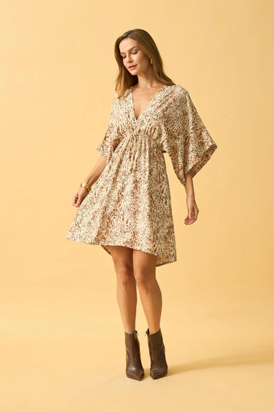 VESTIDO CURTO COM DECOTE V E CADARCO ANIMAL PRINT I OFF