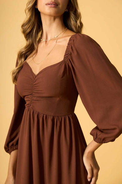 VESTIDO LONGO MANGA BUFANTE SLUB CAPPUCCINO