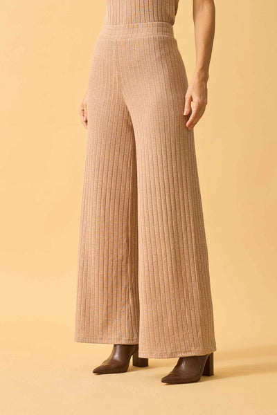 CALCA PANTALONA CANELADA FLANEL COM ELASTICO BEGE QUENTE