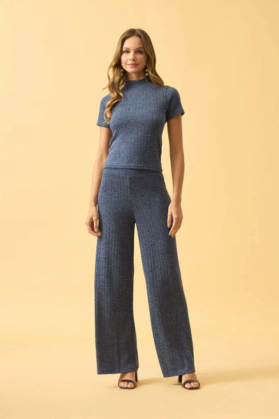 CALCA PANTALONA CANELADA FLANEL COM ELASTICO AZUL MEDIEVAL