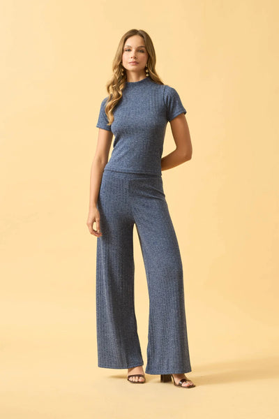 CALCA PANTALONA CANELADA FLANEL COM ELASTICO AZUL MEDIEVAL